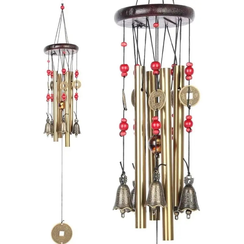 60cm Retro Chinese Wind Chime with 4 Tubes and 5 Bells, Bronze-Style Outdoor Garden Decor for Porch, Patio, Yard, Home & Housewarming Gift