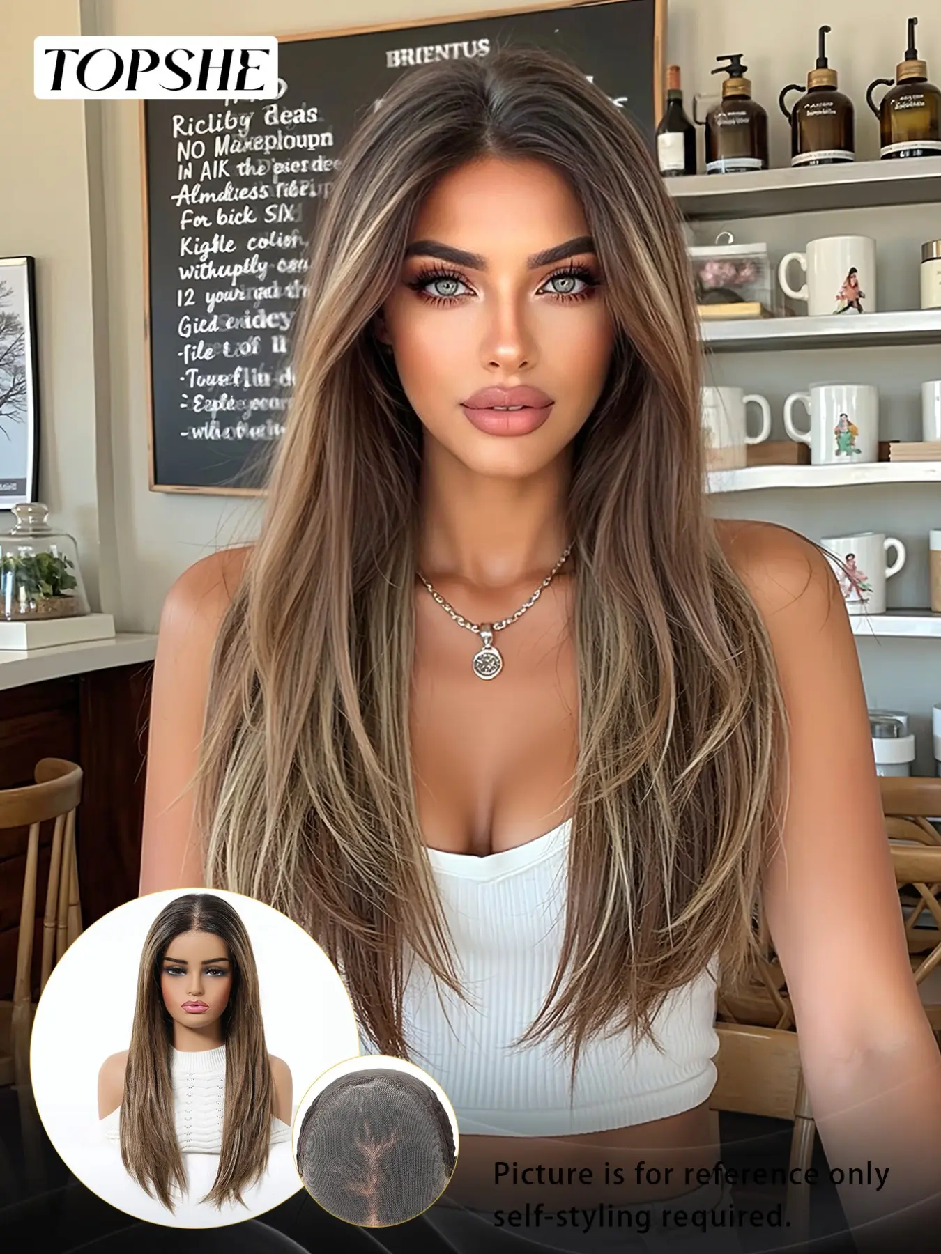 Topshe 13x6 HD Lace Front Wig, Dark Root Honey Blonde Face Framing Highlight Layered Long Straight Synthetic Wigs, Hand-Tied Mono Top Realistic Scalp, Heat Resistant Glueless Wig For Women Daily Office Wear