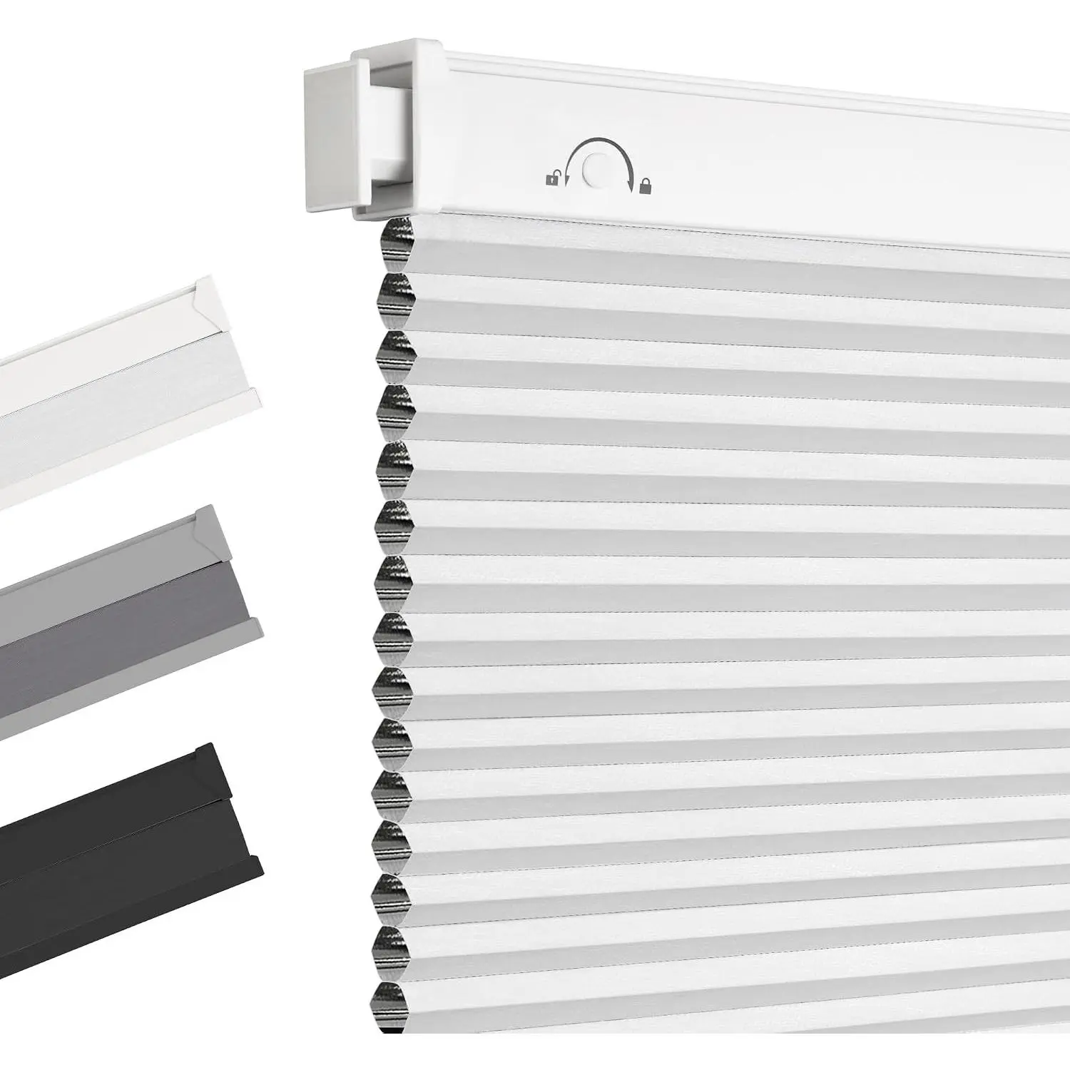 No Drill Blackout Cordless Cellular Honeycomb Blinds, Free Stop Pull Down Window Shades, Easy Install for Home & Office, White, 24" W x 36" H