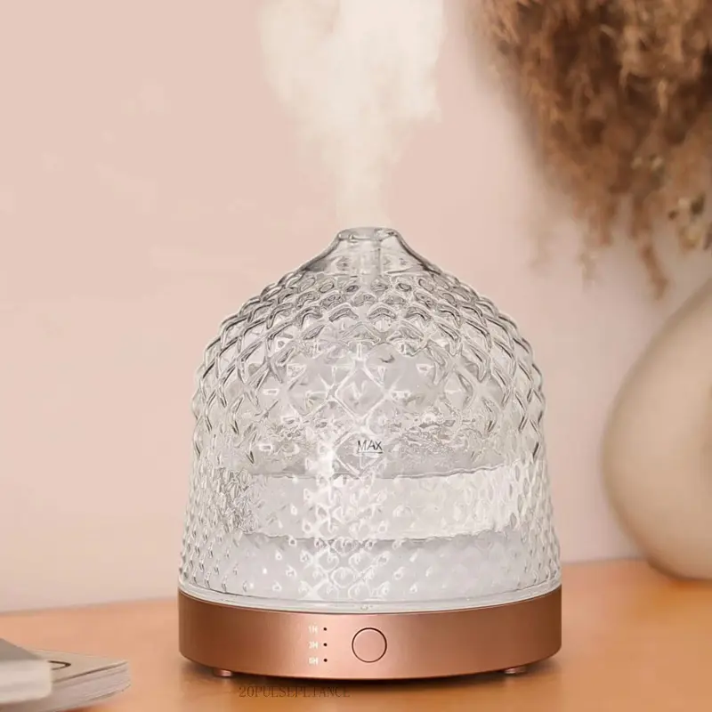 Glass Reservoir Essential Oil Diffuser with Glass Dome Ultrasonic Aromatherapy Diffuser with Four Timer Colorful Light for Mother's Day Gift, Home, Office, Bedroom20PULSEPLIANCE