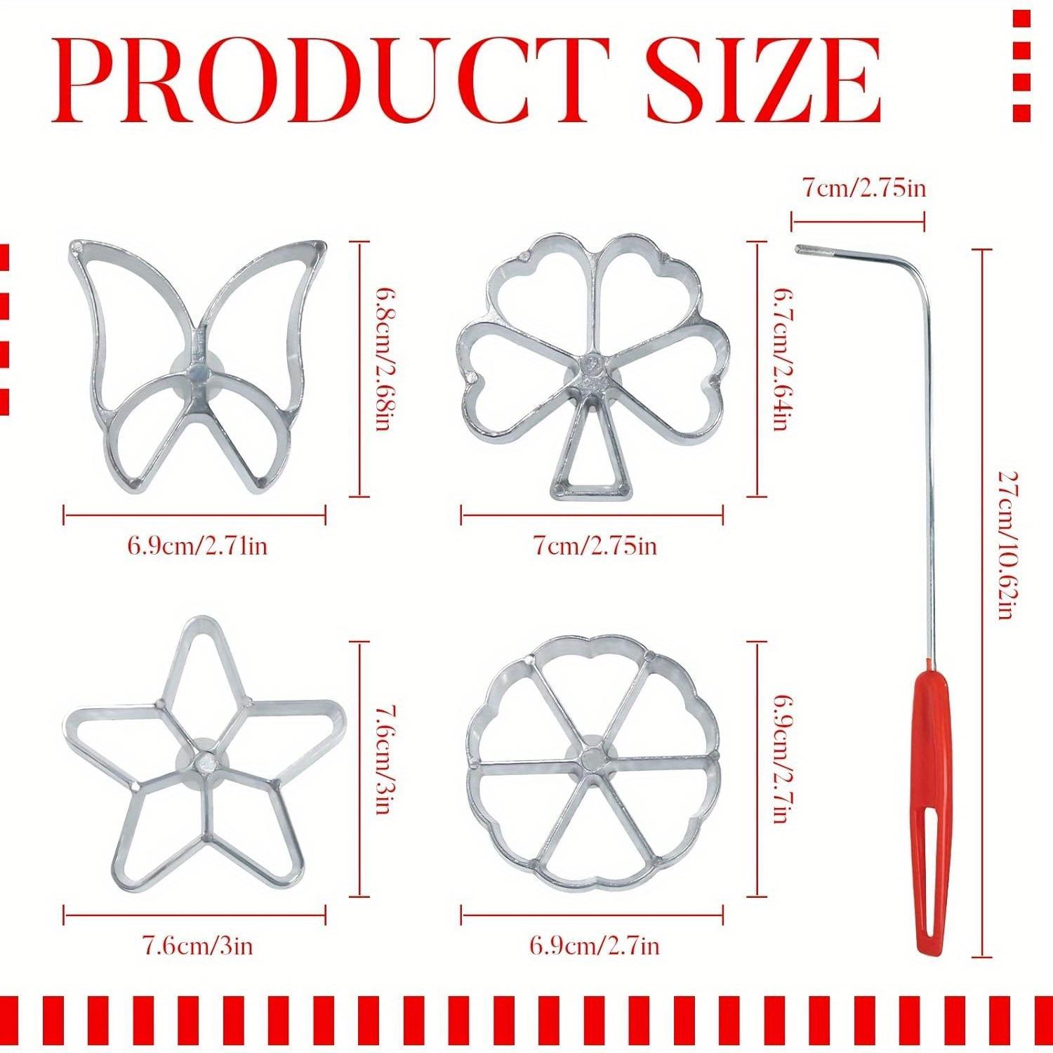 Creative Cake Printing Cookie Pastry Mold Set Featuring a Rosette Iron with Four Interchangeable Shapes: a Charming Butterfly, Star, Snowflake, And Leaf, Complete with a Lifting Handle for Easy Use in Baking Desserts, Biscuits, And Waffles
