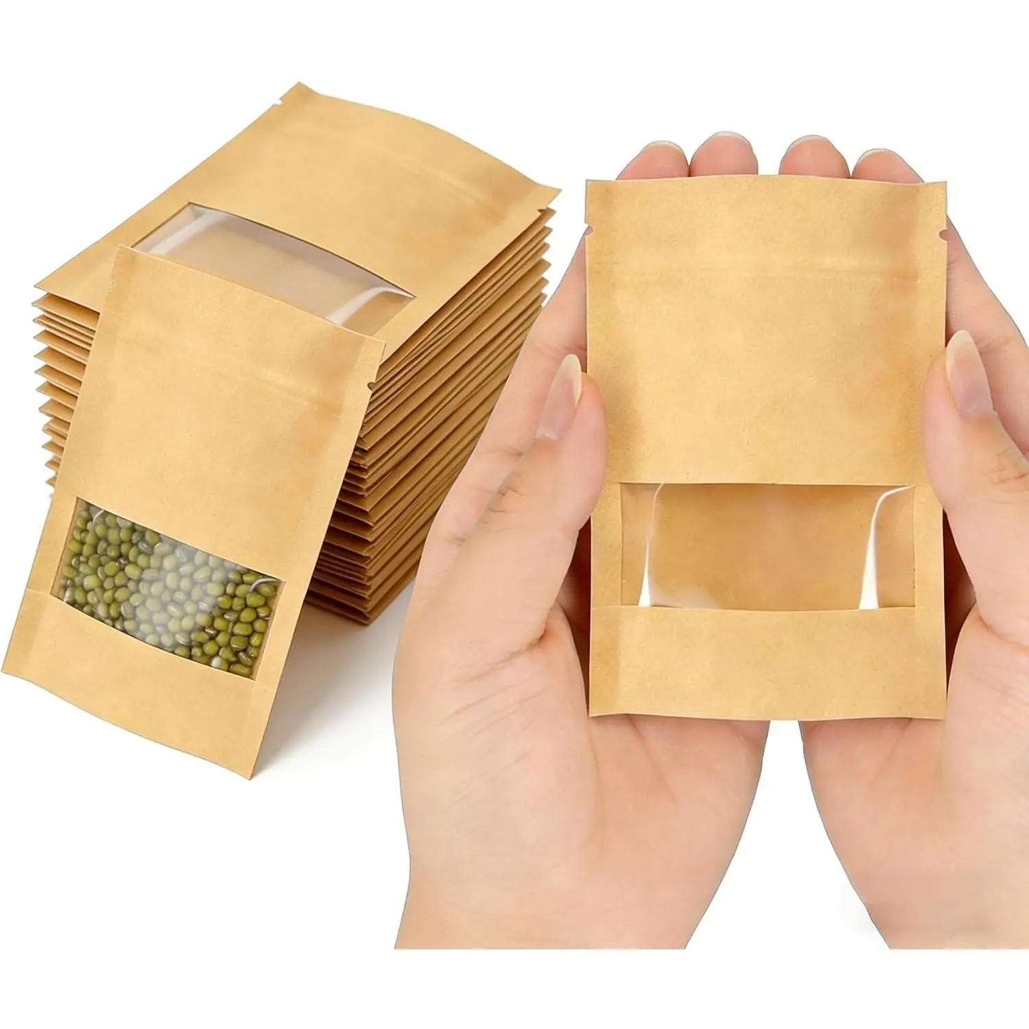 160 Pack 2.8 x 3.5 Inch Resealable Seed Envelopes with Clear Window, Small Brown Kraft Paper Envelopes for Seed Saving & Home Garden(Gift)