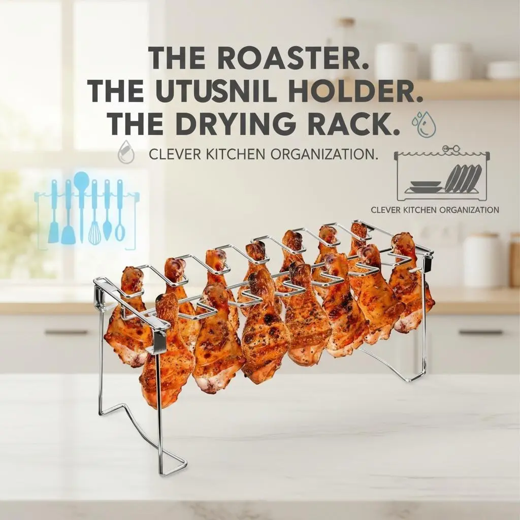 Clever Kitchen Organization Metal Chicken Drumstick Rack Multi Grid Grill Rack Dishwasher Safe Non Stick Barbecue Rack for Camping & Outdoor Use