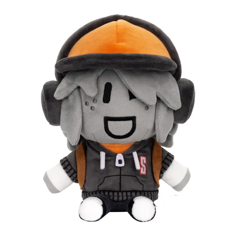 Unisex Roblox Streetwear Teen Character Plush Doll - Orange Cap, Headphones, Hoodie, Backpack Stuffed Toy - Collectible, Desk Decor, Cross-Border Wholesale Gift