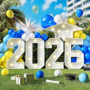 2026 Light Up Numbers Marquee 3FT for Graduation Decorations with Graduation Cap, White Big Mosaic Number with Lights 2026 Cardboard Pre-Cut Frame for Class of 2026 High School College Grad Party