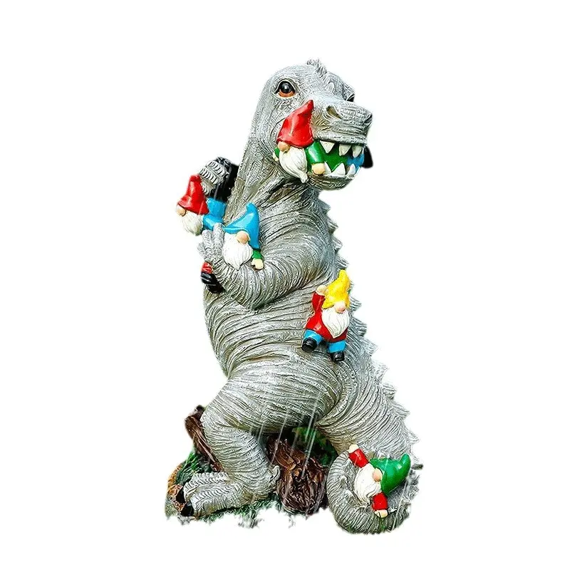 Dinosaur Eating Dwarfs Fantasy Dragon Decoration Design, Unique Home Garden Courtyard Decorative Ornaments, Fun, Humorous & Creative Yard Art Sculpture