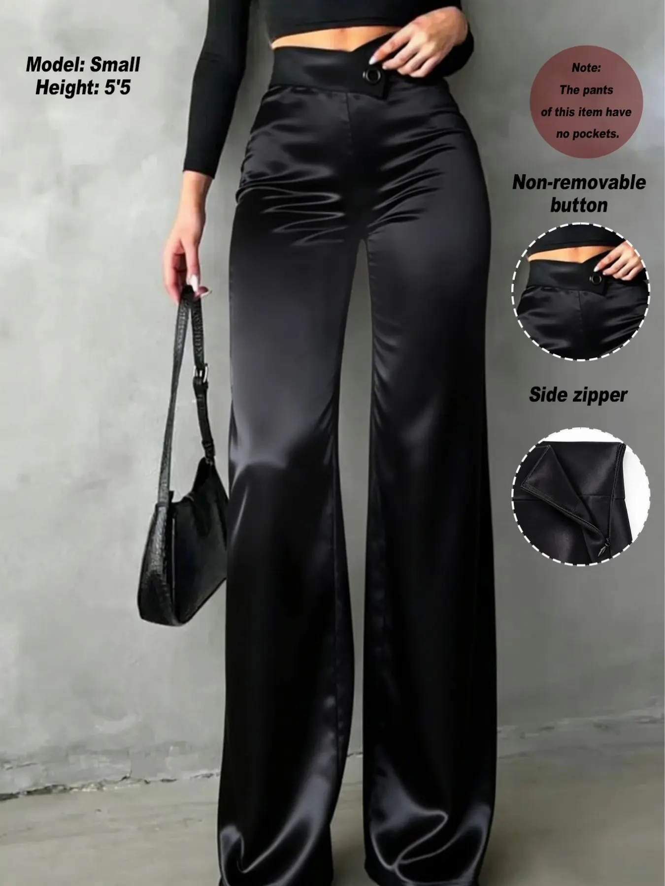 Women's Satin Smooth Straight Leg Pants, Bottoms, Trouser, Irregular V Waistline, Casual Fitted Long Pants, Perfect for Daily Wear, Office, Dates, Holidays, Womenswear