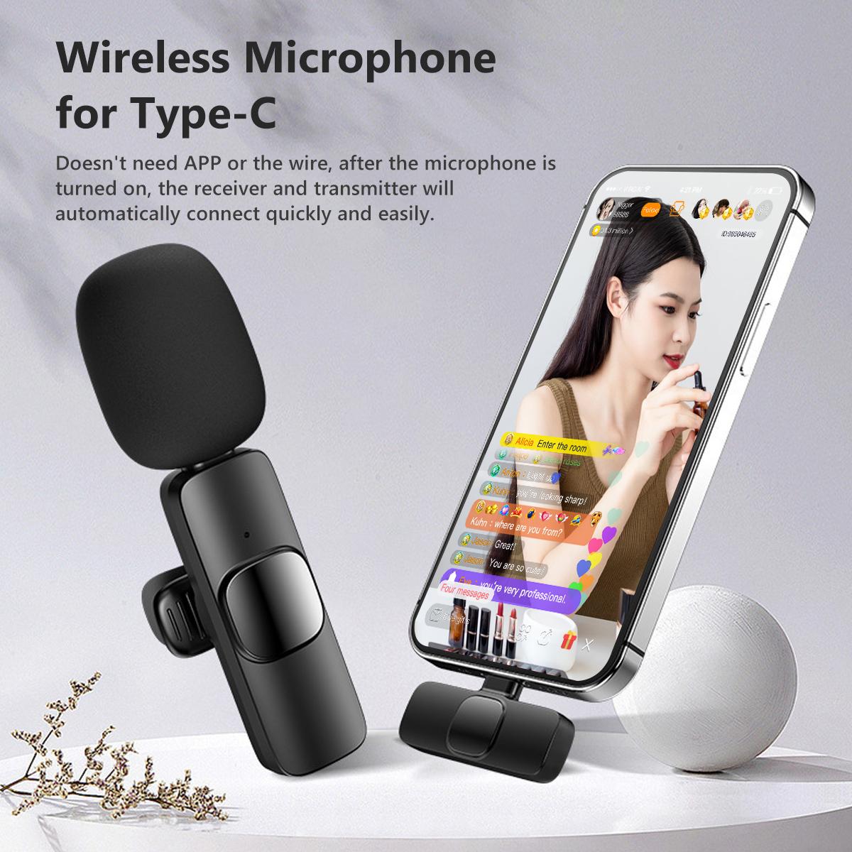 Type C Wireless Lavalier Microphone.for Ios Mic Studio Karaoke Interview Sound Recording Microphone for  Wireless  Lavalier Mic Microphone Accessories