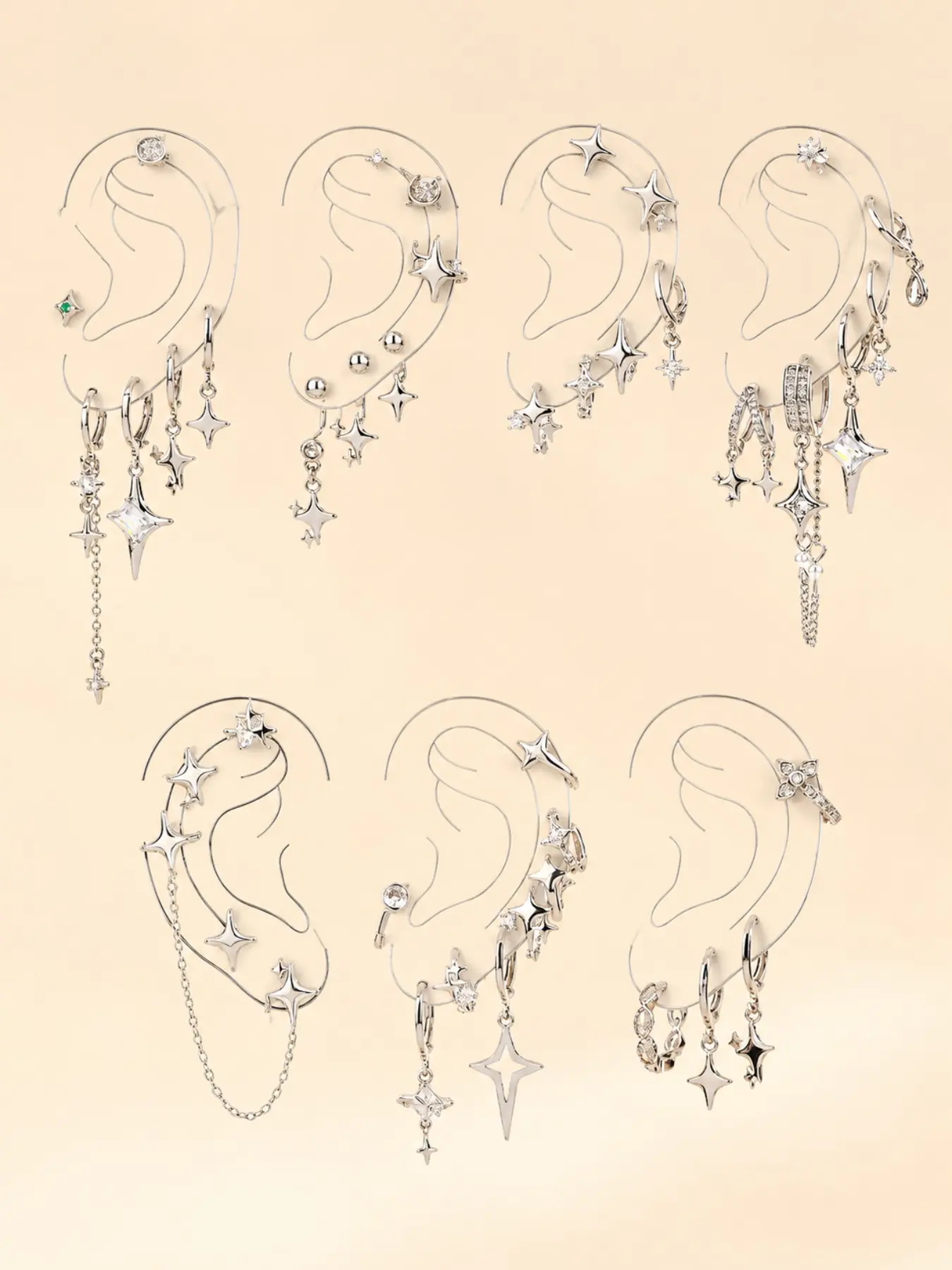 Star & Chain Design Dangle Earrings Set, Unique Design Earrings, Fashionable Hollow Out Design Earrings for Women & Girls, Trendy All-match & Exquisite Jewelry for Birthday Gift, Trendy Fashionable Accessories