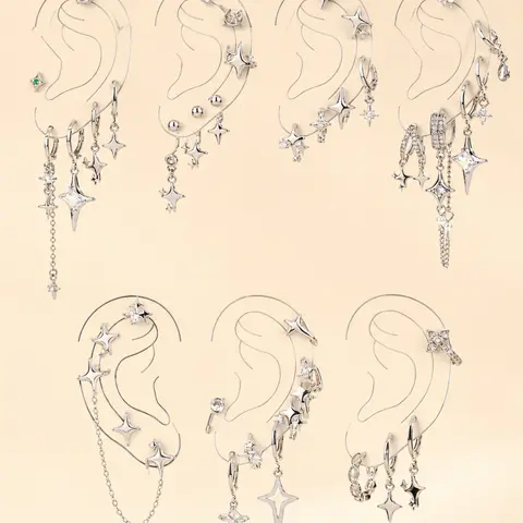 Star & Chain Design Dangle Earrings Set, Unique Design Earrings, Fashionable Hollow Out Design Earrings for Women & Girls, Trendy All-match & Exquisite Jewelry for Birthday Gift, Trendy Fashionable Accessories