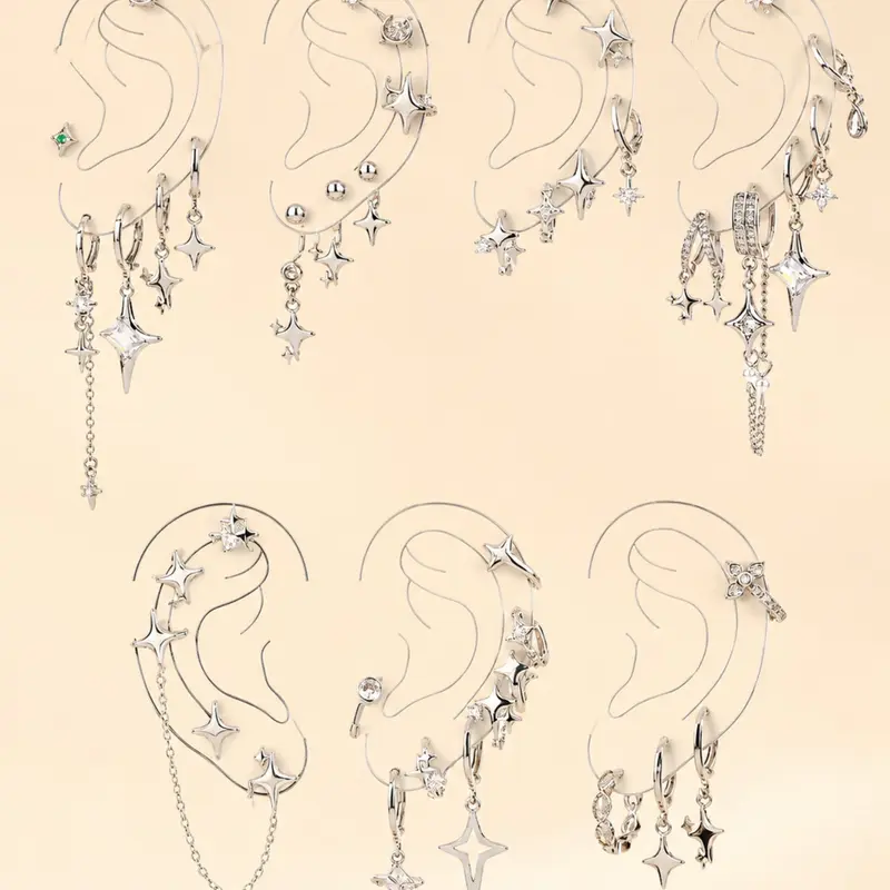 Star & Chain Design Dangle Earrings Set, Unique Design Earrings, Fashionable Hollow Out Design Earrings for Women & Girls, Trendy All-match & Exquisite Jewelry for Birthday Gift, Trendy Fashionable Accessories
