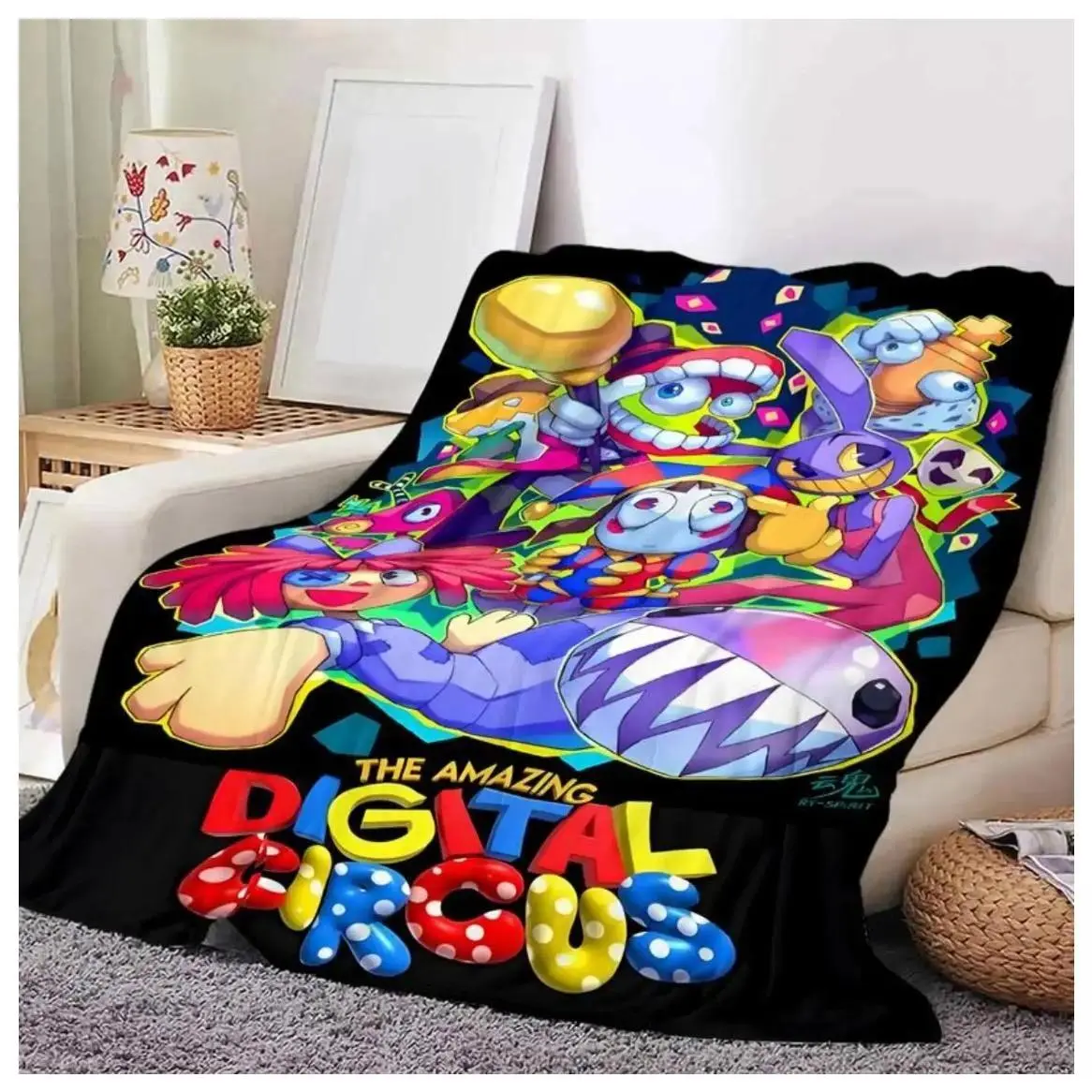 Viral The Amazing Digital Circus Flannel Throw Blanket, Portable Classic Wrinkle-Resistant, Multi-Size (30×40 in/75cm*100cm Baby, 40×50 in/101cm*126cm Kids), Warm Cozy Cartoon Print, Couch Bed Office Decor, Halloween Gift for TADC Kids