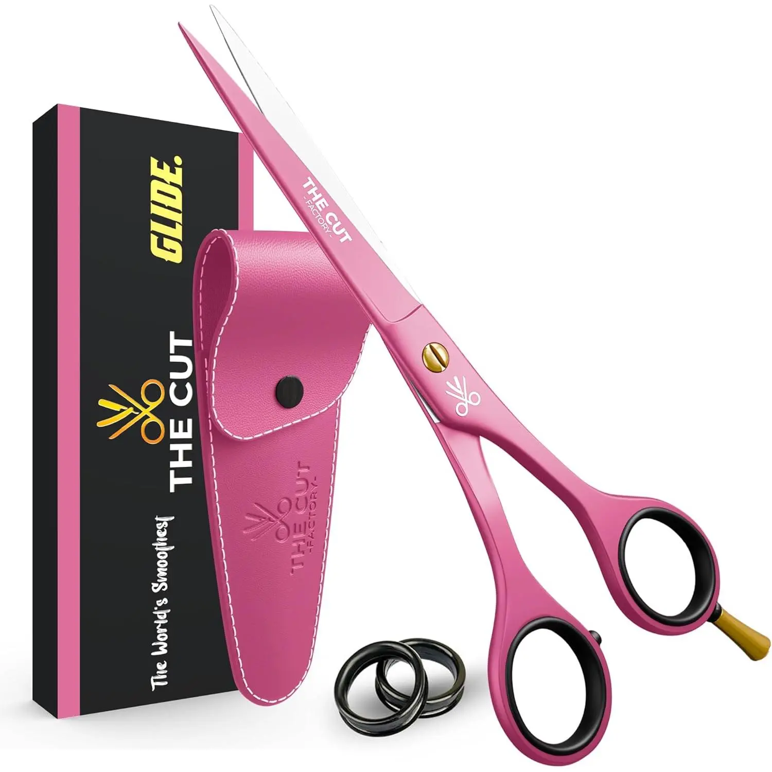 6.5” Professional High Carbon 420 Stainless Steel Hair Scissors, Ultra-Sharp Manual Cut Serrated Blade Barber Shears, Single Pair for Salon & Home Use (Pink)