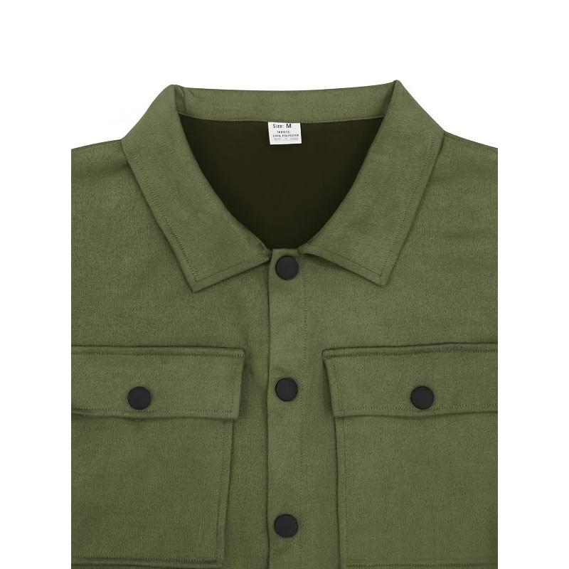 2pcs Men'S Casual Solid Color Sweatsuit Set, Polyester Knit Fabric with Slight Stretch, Regular Fit, with Lapel Collar, Button Details, for Spring/Fall - Fashionable American Style Workwear Jacket and Pants Combo