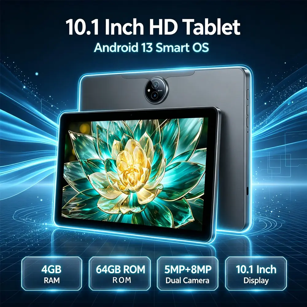 Android 13 tablet with 4GB RAM and 64GB ROM, supports cellular network, WIFI, Bluetooth function, can make calls, tablet with dual cameras, large battery capacity, high aesthetics, and appearance