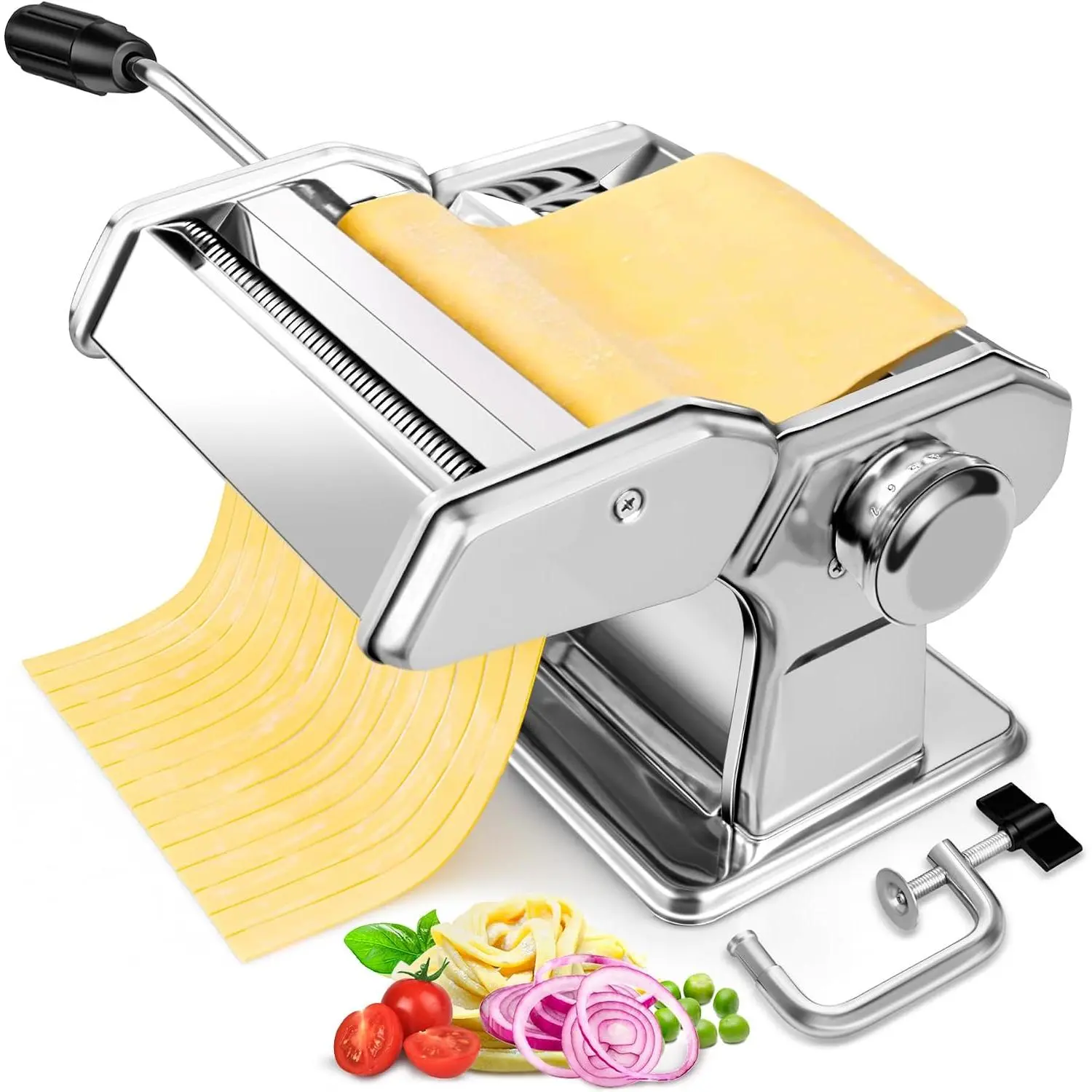 Pasta Maker - 7 Thickness Settings Roller & 2 Width Cutters Pasta Machine |  Choice - Stainless Steel, Easy to Use, Durable for  Homemade Pasta, Includes Hand Crank & Table Clamp