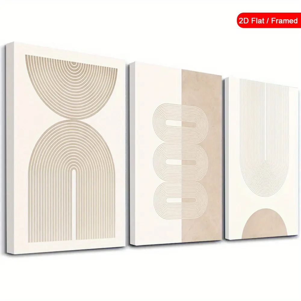 2D flat, 3-piece framed abstract design wall decor, minimalist canvas wall painting, geometric pattern print poster, neutral tone wall art, vintage art print poster, modern home decor, room aesthetics, gift, suitable for living room, bedroom