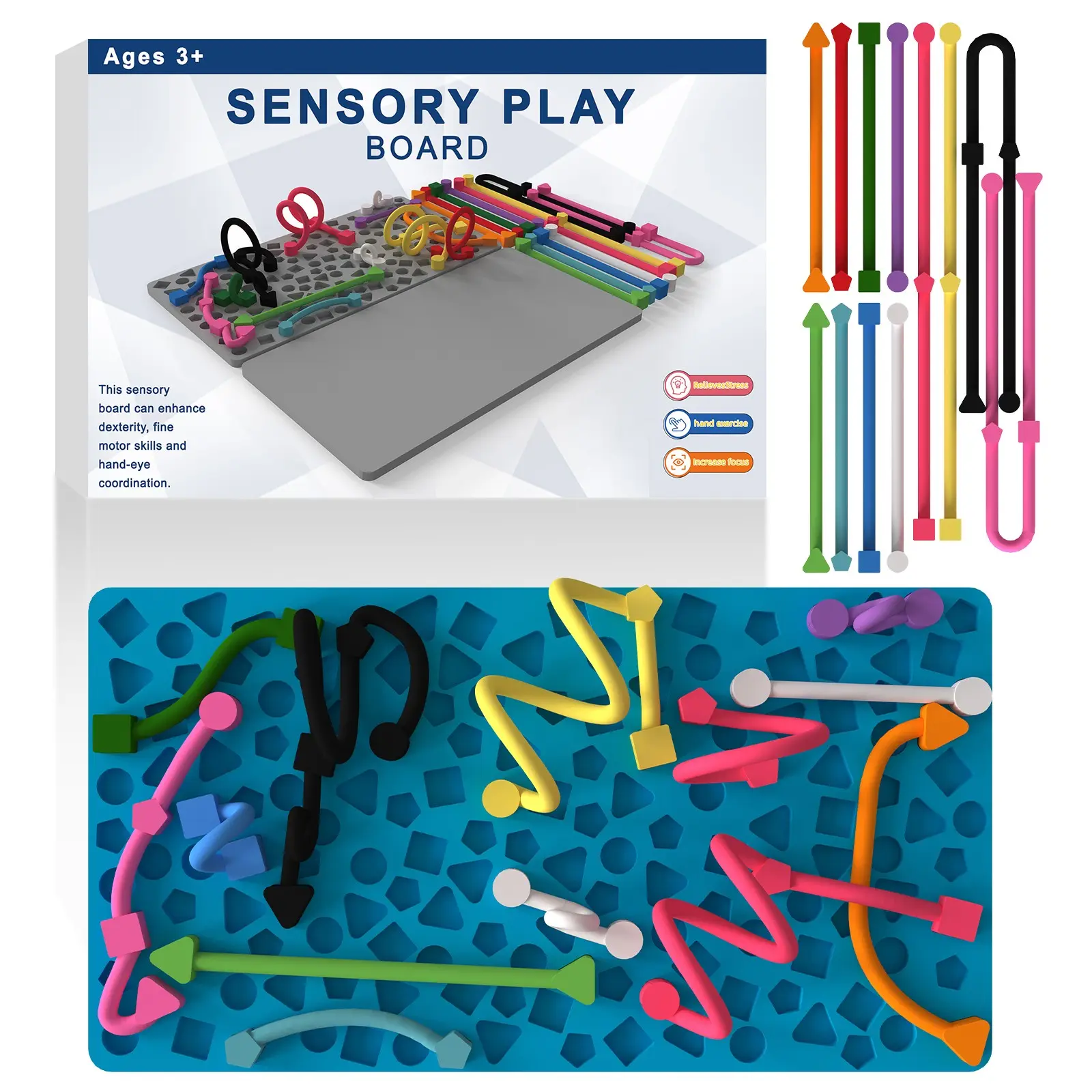 Silicone Fidget Board, Sensory Activity Busy Board, Shape‑Matching Fidget Toys for Kids & Adults, Silent Fidget, Quiet Travel Toy for Car, Airplane, Sensory Toy for Stress & Anxiety Relief, Autism ADHD Support, Birthday & Holiday Party Gift