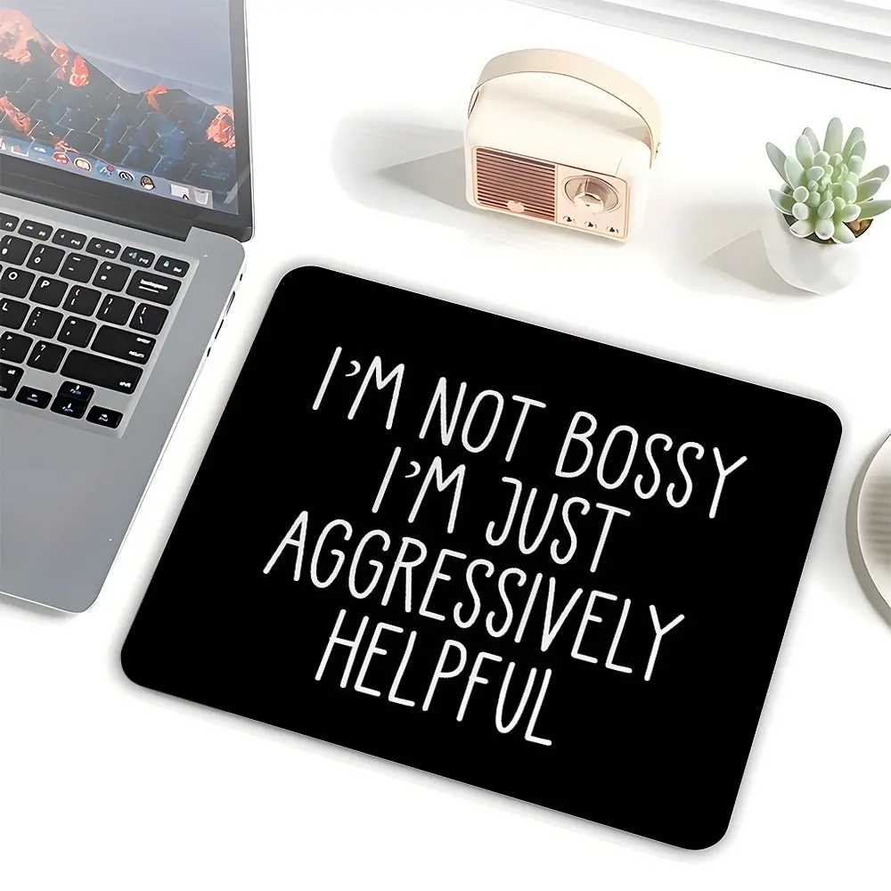 Small Square Rubber Mouse Pad, Humorous Sassy Funny Office Slogan Handwriting Print, Smooth Fabric Stitched Lock Edge Non Slip Scratch Resistant Desk Mat, Novelty Gift For Office Workers Students Gamers