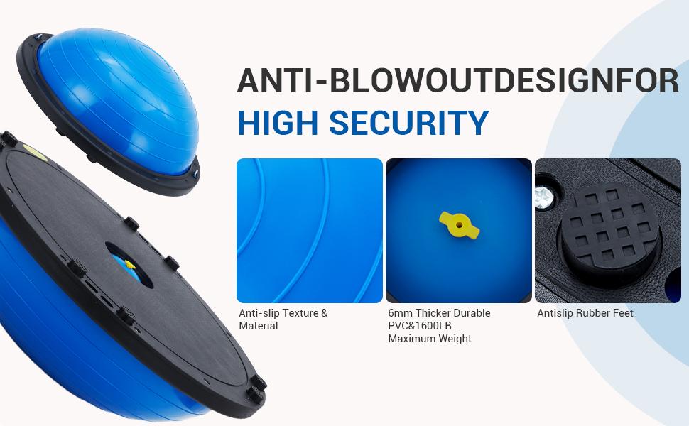 23-Inch Balance Ball, 1600 Lbs Inflatable Half Exercise Ball Balance Trainer with Nonslip Base, Half Yoga Ball Strength Training Equipment with Resistance Bands and Foot Pump, Blue 23-Inch Balance Ball, 1600 Lbs Inflatable Half Exercise Ball Balance Trainer with Nonslip Base, Half Yoga Ball Strength Training Equipment with Resistance Bands and Foot Pump, Blue
