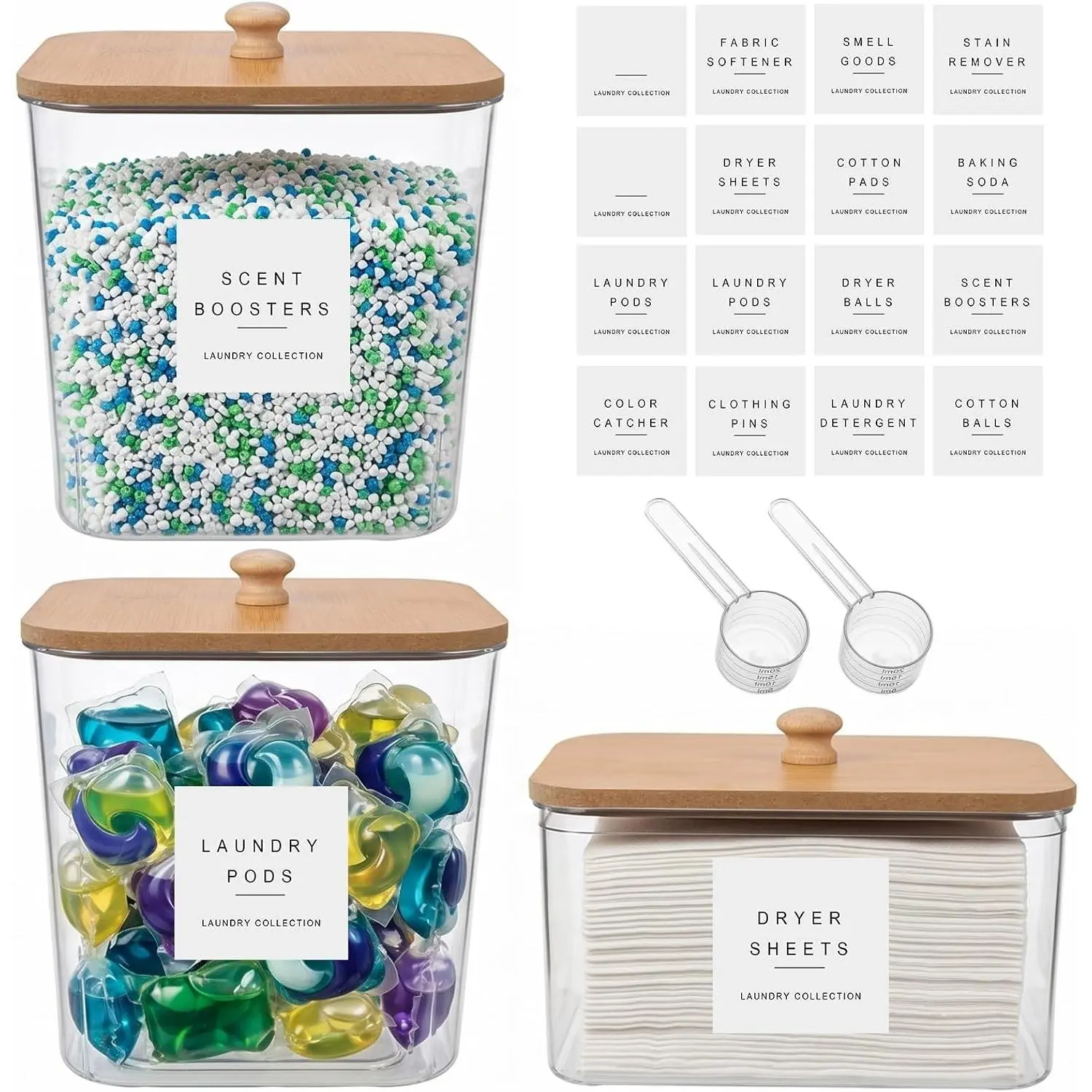 3 Pack Laundry Pod Containers and Dryer Sheet Holder, Laundry Room Organization Storage Containers with Lids and Labels for Detergent Pods Dry Sheet Organizing