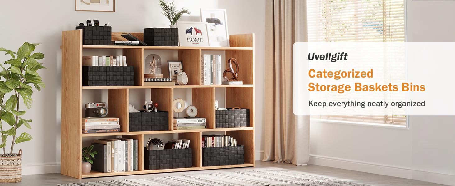 Storage Bins Baskets for Organizing with Lids, Storage Baskets for Shelves Stackable Woven Basket, Gift Small Basket Storage Cubes, Decorative Wicker Basket with Built-in Handles (5 Pack, Black)