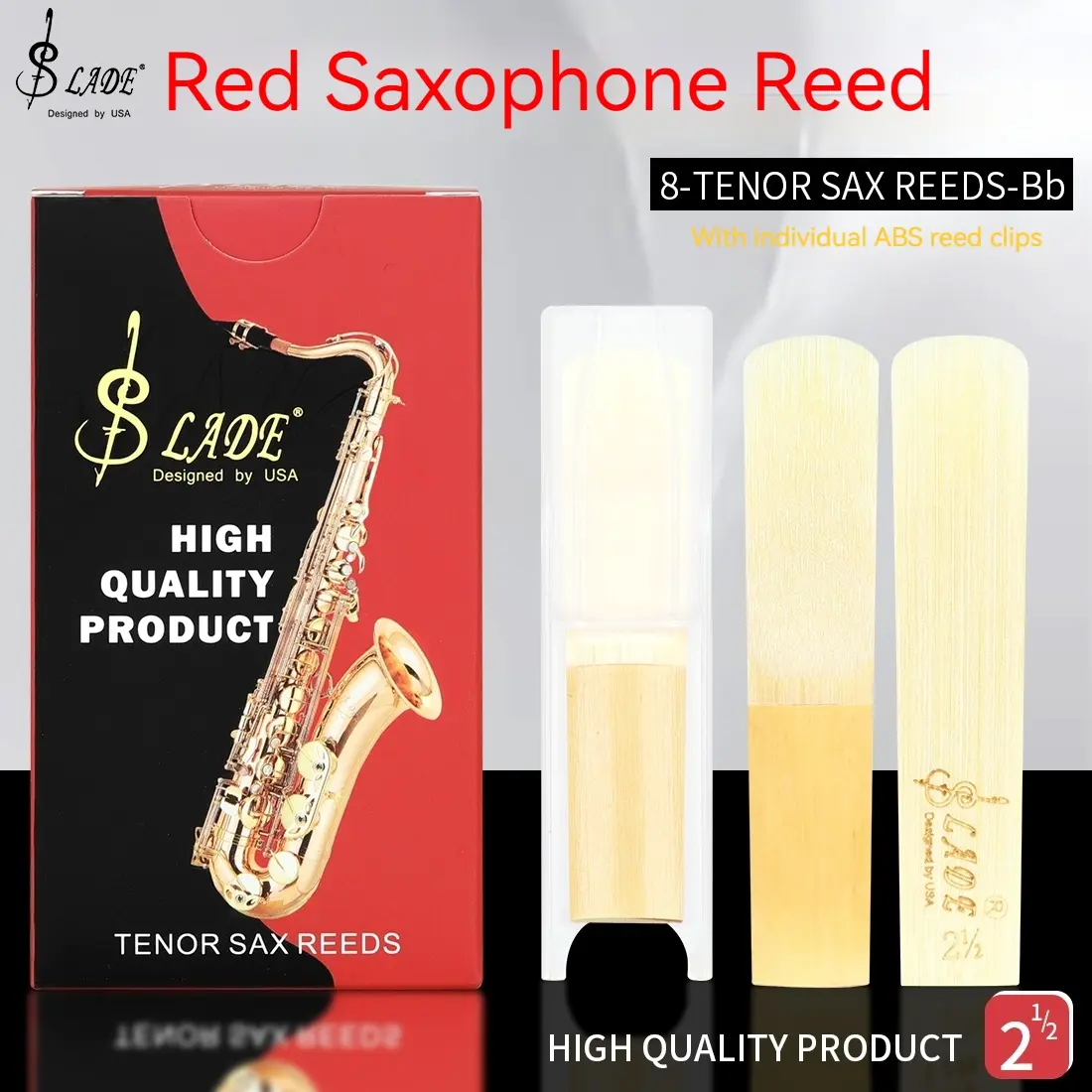 SLADE Saxophone Reeds B Flat 2.5 Medium Hardness, 8 High Quality Reeds in Individual Packaging, Ideal for  Alto Tenor  Saxophone  Beginners