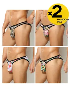 2/3/4Pcs Random Color Men Ice Silk Geometric Printed Briefs, Bikini Sport Style, Smooth Breathable Comfort Underwear For Gym Sports & Loungewear