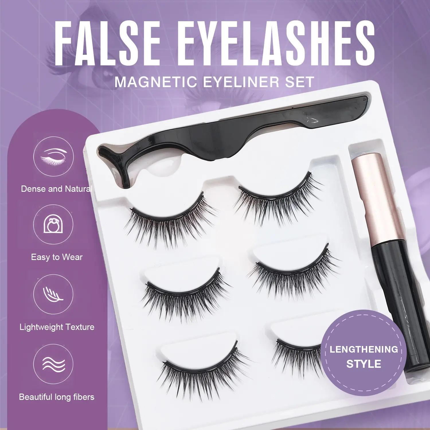 Magnetic Eyeliner Liquid and False Eyelashes Set, No Glue Needed Slim Natural Lashes, Daily Easy Wear Eye Makeup Kit