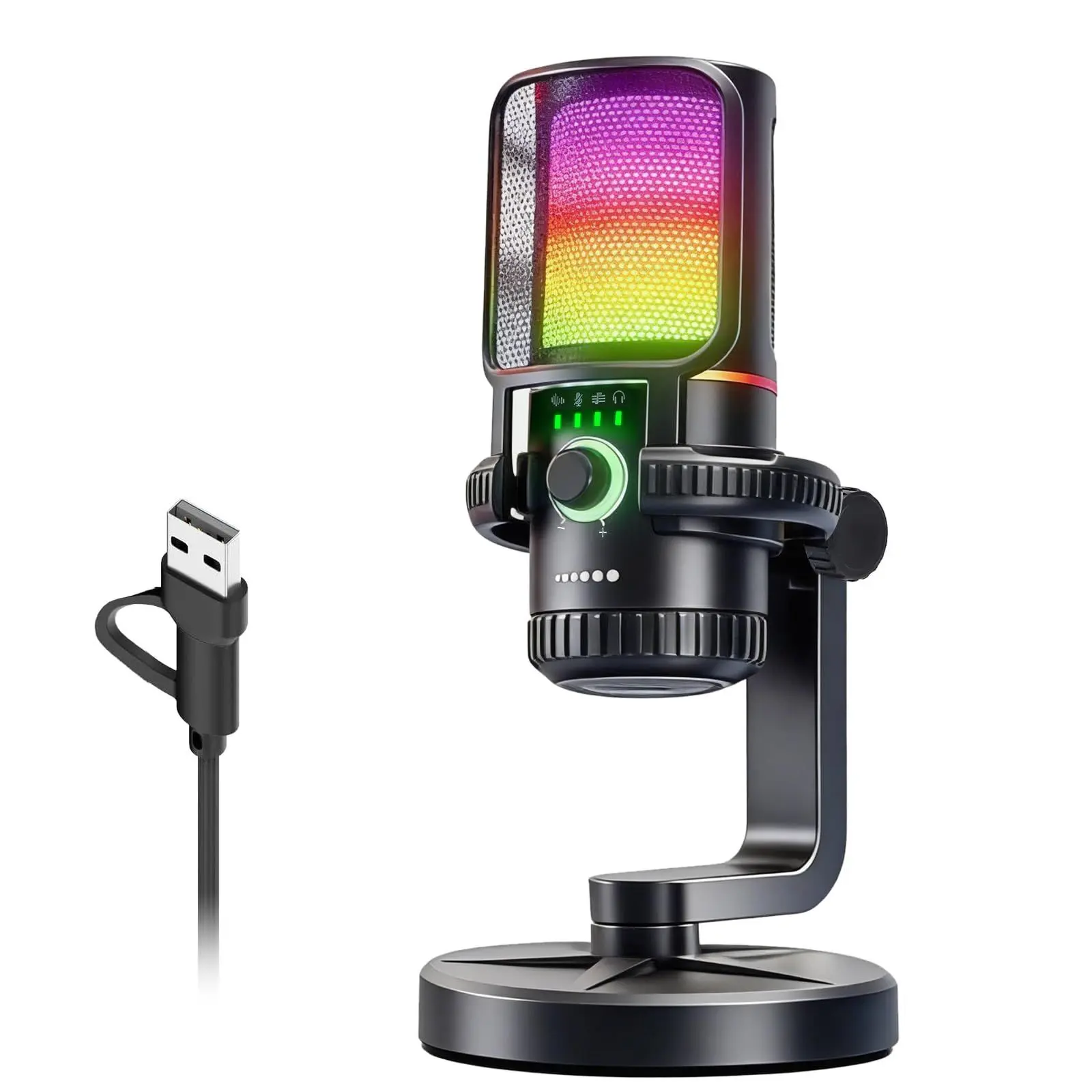 USB Gaming Condenser Microphone for PC PS5, RGB Desktop Streaming Mic with Quick Mute, Gain Control & Pop Filter, Shock Mount Included, Perfect for Game Chat, Twitch Discord Live Streaming, Podcast & YouTube Video Recording, Desktop Audio Mic