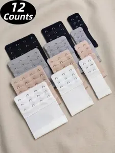 12 Counts Elastic Bra Hooks, Lingerie Extension Hooks, 2/3/4 Hook Closures, Adjustable Back Bra Hooks, Lingerie Expansion Hooks, Multiple Options, Designed for Comfort And Flexibility for Women, Offering Additional Space And Support, Suitable For Bras