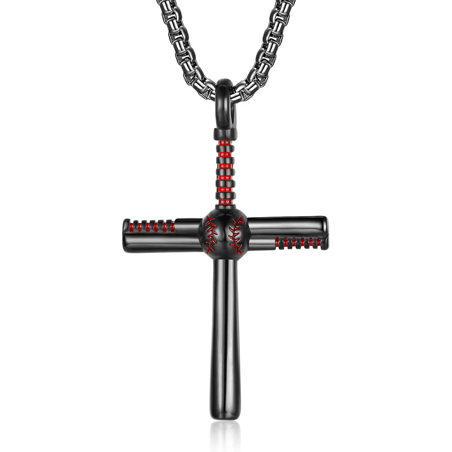Baseball Corss Necklace for Men Personalized Baseball Bat Charm Pendant Stainless Steel Chain 22inch Baseball   for Men