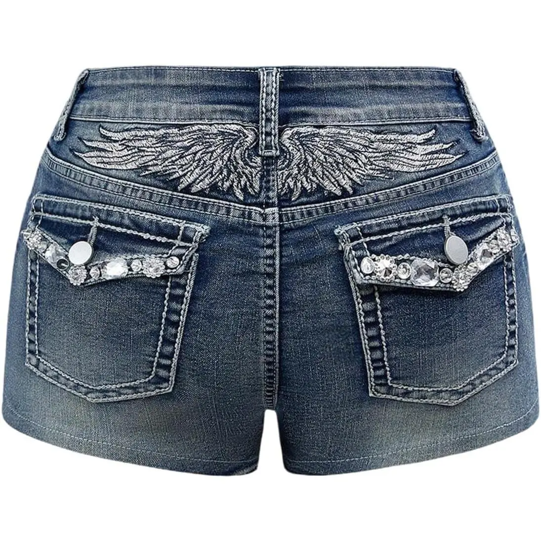 Women's Y2k Rhinestone Denim Shorts Punk Skinny Mini Jean Shorts Rave Music Festival Outfits