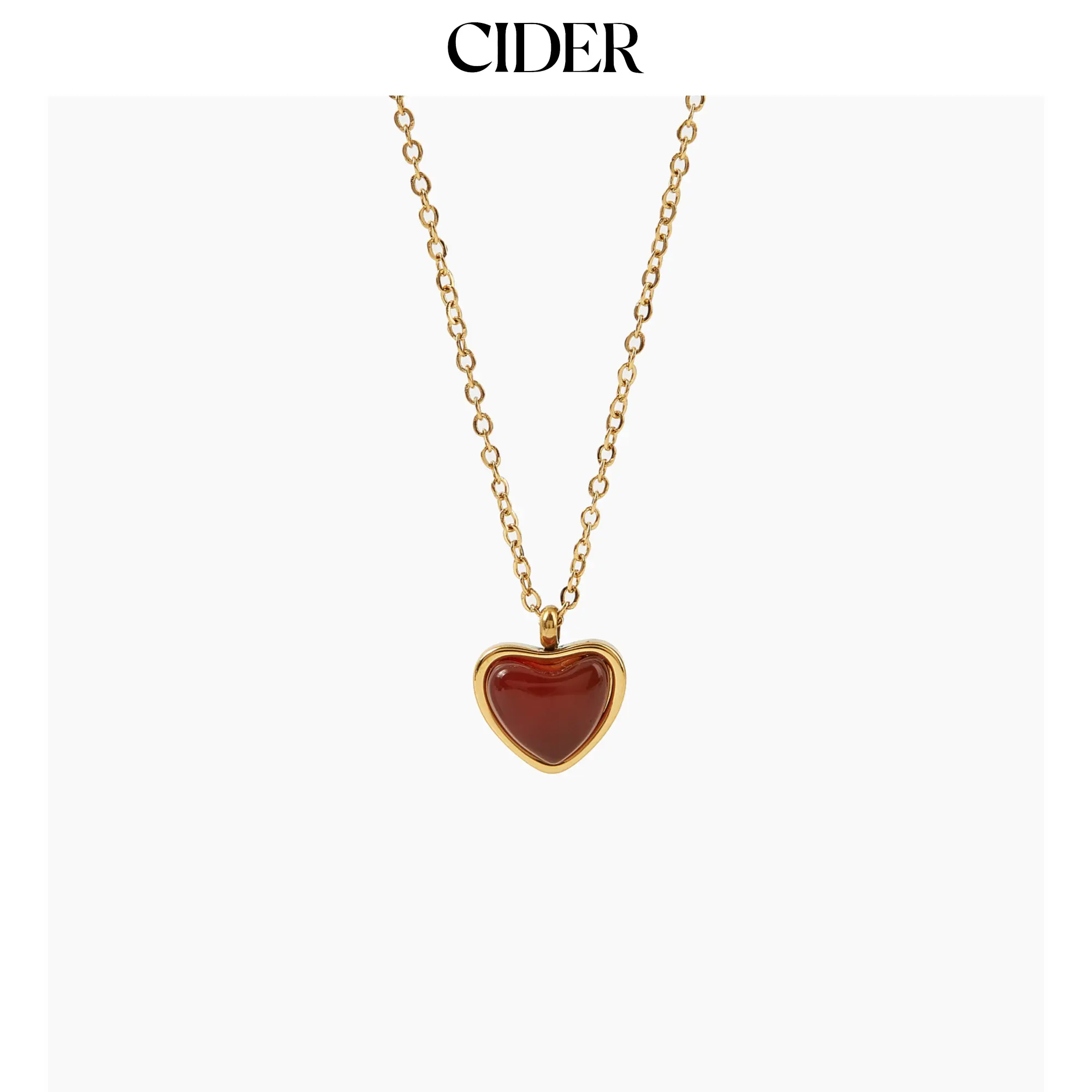 Cider [3 colors, One Size] Red Heart Gemstone Pendant Necklace