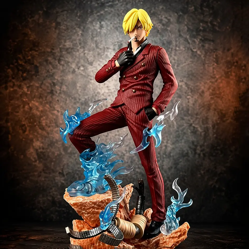 One Piece Sanji Devil Fruit Fight Figure, Suit Options, Gold Hair, Flame Effect, PVC Material, Perfect Gift for Fans