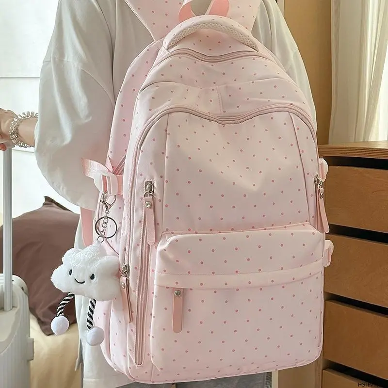 Lightweight Minimalist Polka Dot Backpack for Junior High & High School Girls, Unique Niche Design Casual School Daypack, Stylish Durable Bookbag for Campus, Daily Outings & Everyday Use