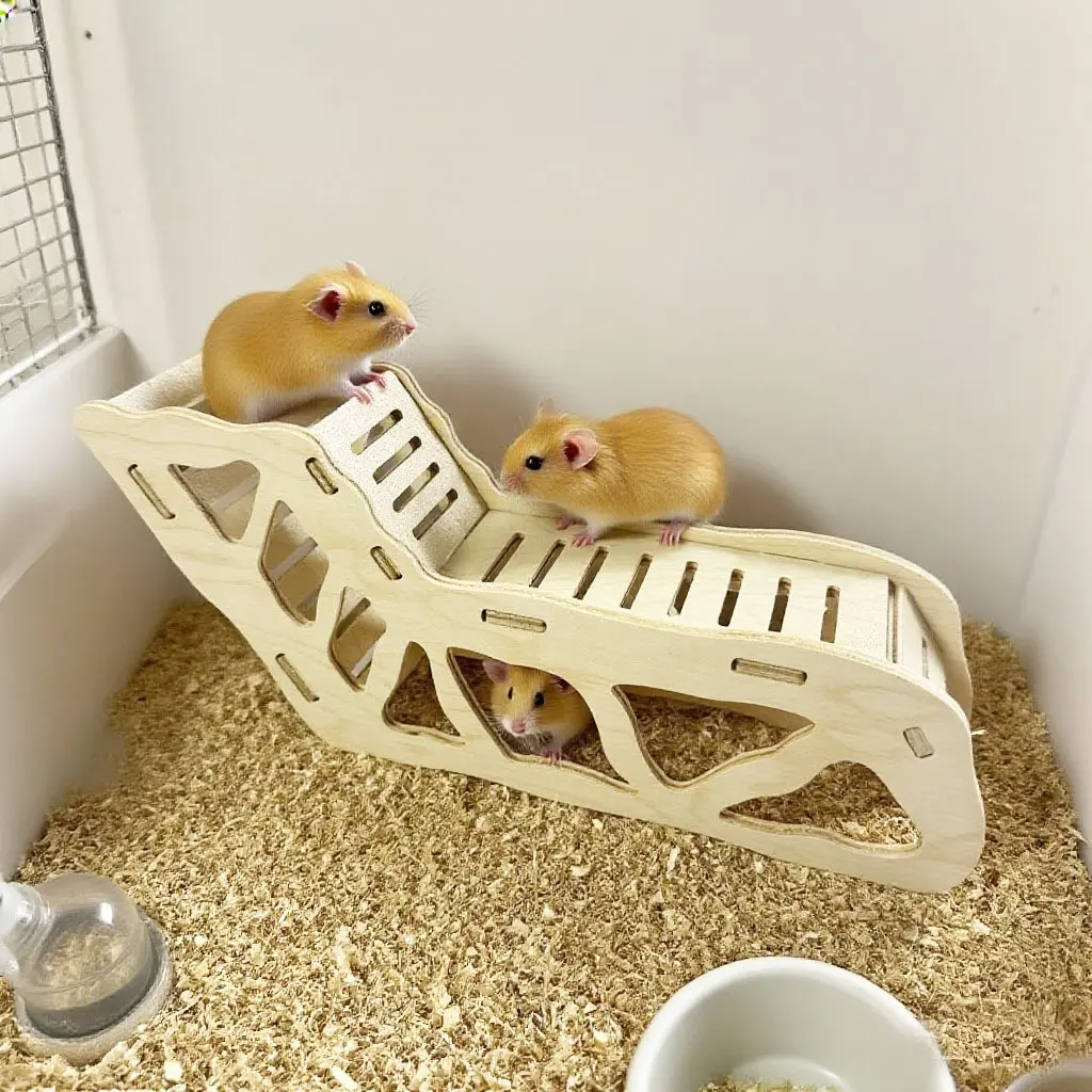 Cross-Border Hamster Hideout Tunnel House Natural Wooden Material Durable Two-Level Platform Play Toy, Golden Syrian Hamster Underground Tunnel Digging Room