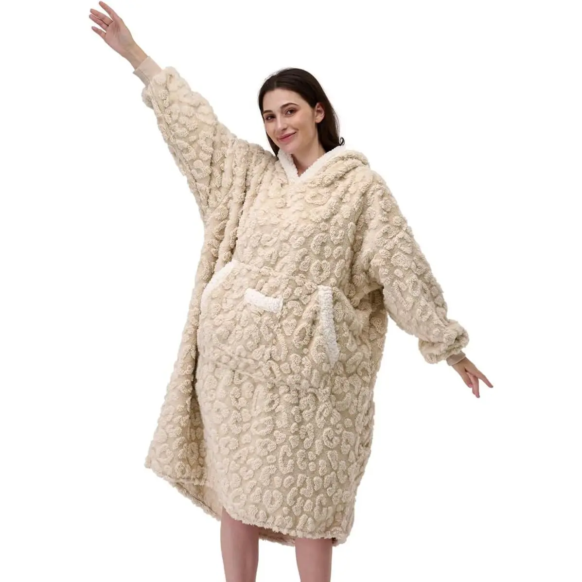 Wearable Blanket Hoodie  Warm for Women & Men | Soft Hooded Sweatshirt with Phone Pocket for Lounging, WFH, Birthday & Valentines  for Loved Ones, Leopard -