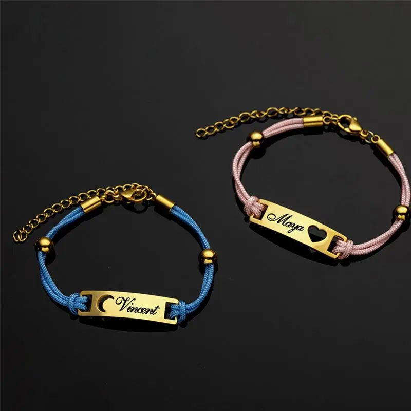 AS108 Personalized Custom Engraved Name Bracelet Hollow Love Moon Stainless Steel Curved Brand Woven Bracelet