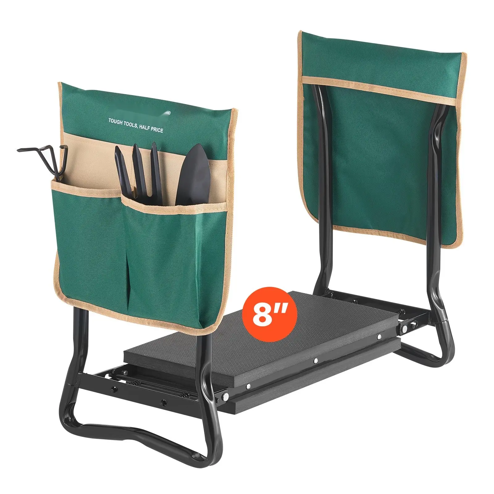 Garden Kneeler And Seat With 8-Inch EVA Pad, Folding Garden Stool For Outdoor Work, Heavy-Duty Garden Bench With Dual Handles, Tools Pouch, And Comfortable Ergonomic Support For Knees And Back During Yard Projects