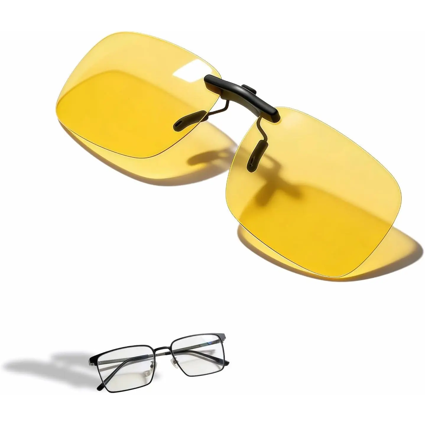 Clip- Night Driving Glasses with Polarized Yellow Lenses & Blue Light Blocking, Anti-Glare  Vision for Safe Night Driving, , Gaming, and Over Prescription Glasses for Men & Women