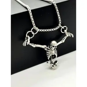 Vintage Metal Skull Pendant Costume Jewelry, Punk Gothic Dangling Charms Necklace for Men, Sports & Outdoor Protective Gear Accessory for Festival-Halloween Wear