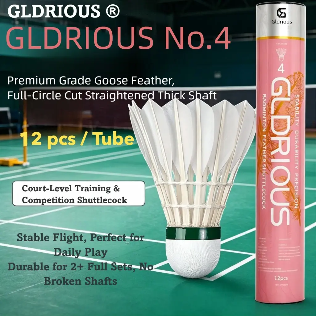 Goran Rui 4 Shuttlecock, Grade One Goose Feather, Full Round Straight Feathers, Thick Shaft, Stable Flight, Durable, Indoor Training & Competition