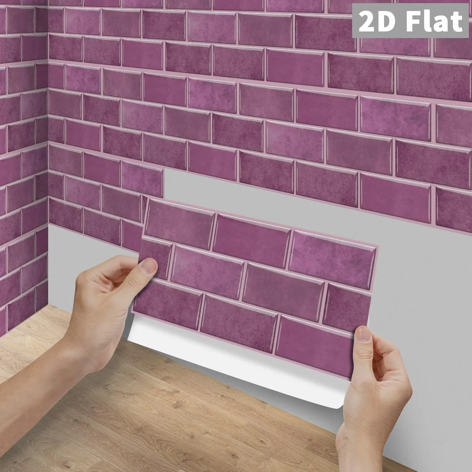6/12/24/48 Pcs Per Box FG Lavender Purple Subway Brick PVC Crystal Tile Stickers, Peel & Stick Waterproof Oilproof Backsplash Panels, DIY Self-Adhesive Wall Decals for Kitchen, Bathroom, Floors, Tile & Wood Surfaces, Home Renovation Decor