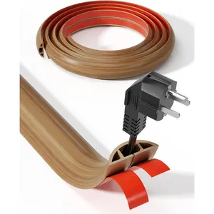 5ft Cord Cover,  Grain Cord Covers for Wires  Floor, Self-Adhesive Floor  Protector, Anti-Trip Extension  Hider, Easy Cut Wires Protector, Suitable for  & Office,Brown
