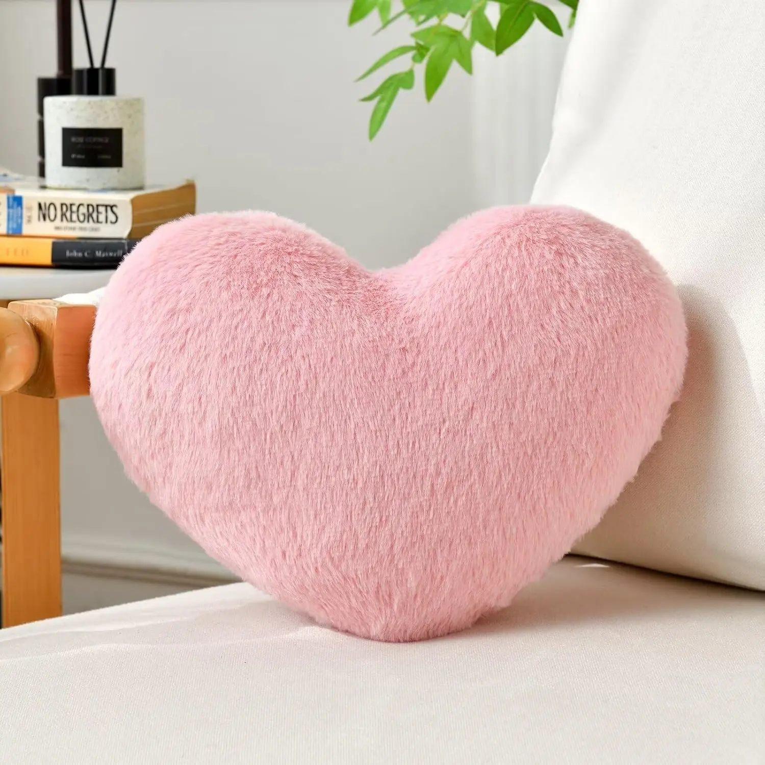 Pink Throw Pillows, Cute Heart Pillow, Decorative Pillows for Bed| Mini 13 x 10 in Faux Fur, Valentine, Anniversary, Halloween, Christmas Couch Gifts for Bedroom Living Room Home Decor