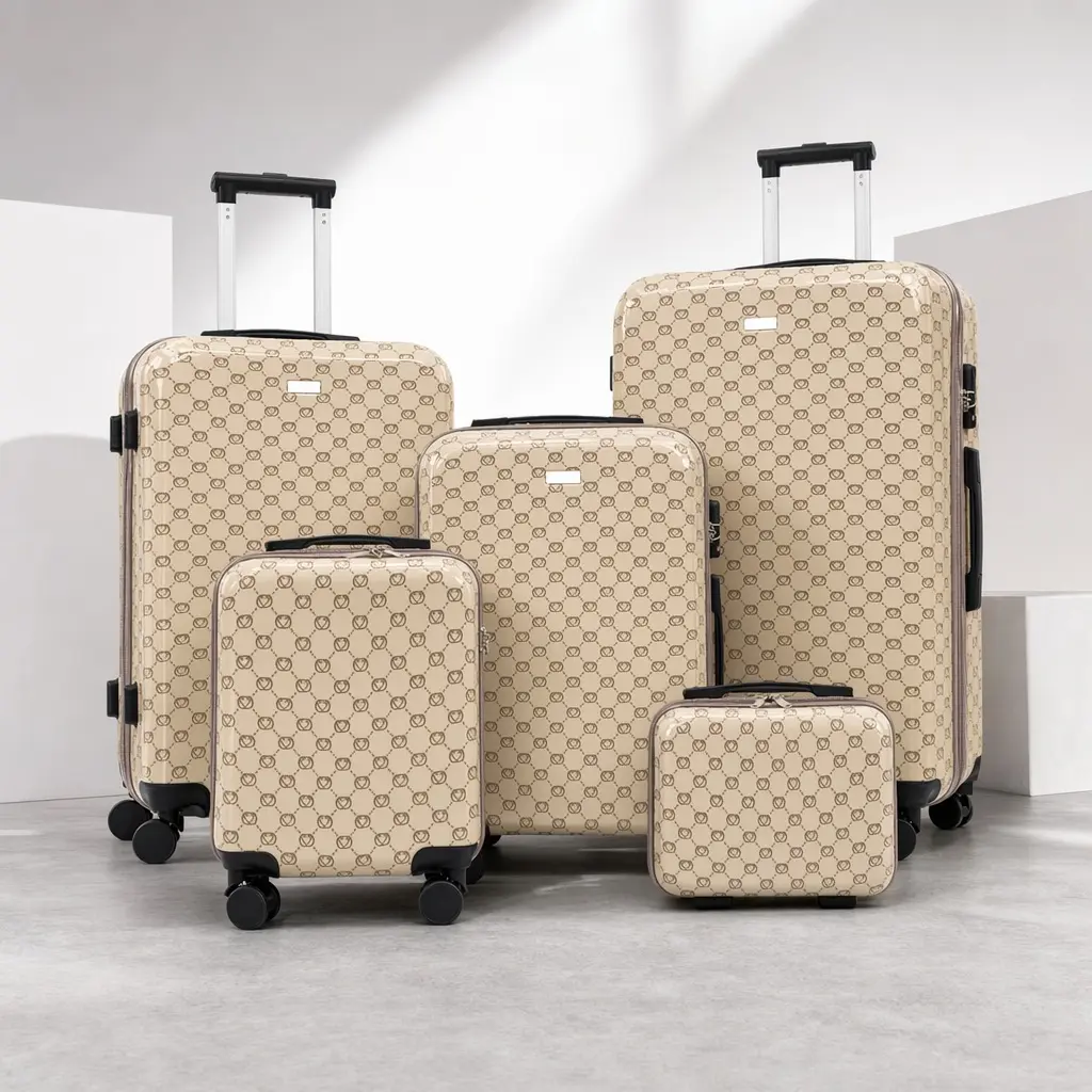 Khaki ARCH 5-Piece Hardside Spinner Luggage Set - 14/16/20/24/28-inch ABS Suitcases, 360° Rotation Wheels, TSA Lock, 3-Stage Telescopic Handle, Recessed Base, Textured Finish, 26.80 lb, 11.60w x30.50d x18.50h in, Lightweight Durable Bags for Men