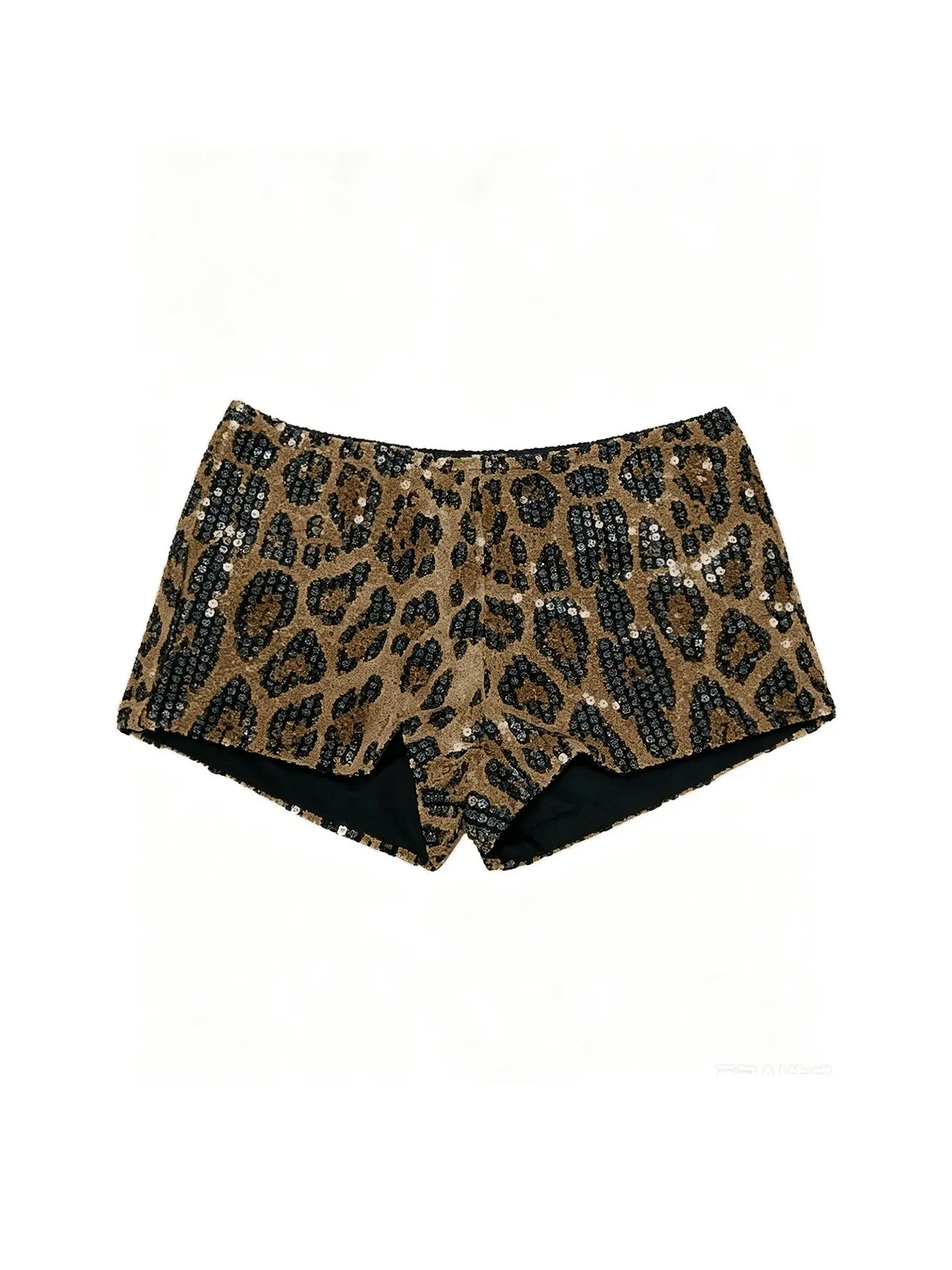 Women's Sexy Low Waist Mini Shorts, Cheeky Bottoms, Leopard Print Sequin Patch Design, Perfect for Evening Parties and Nightlife, Slim-Fitting, All Seasons, Elastic Shorts