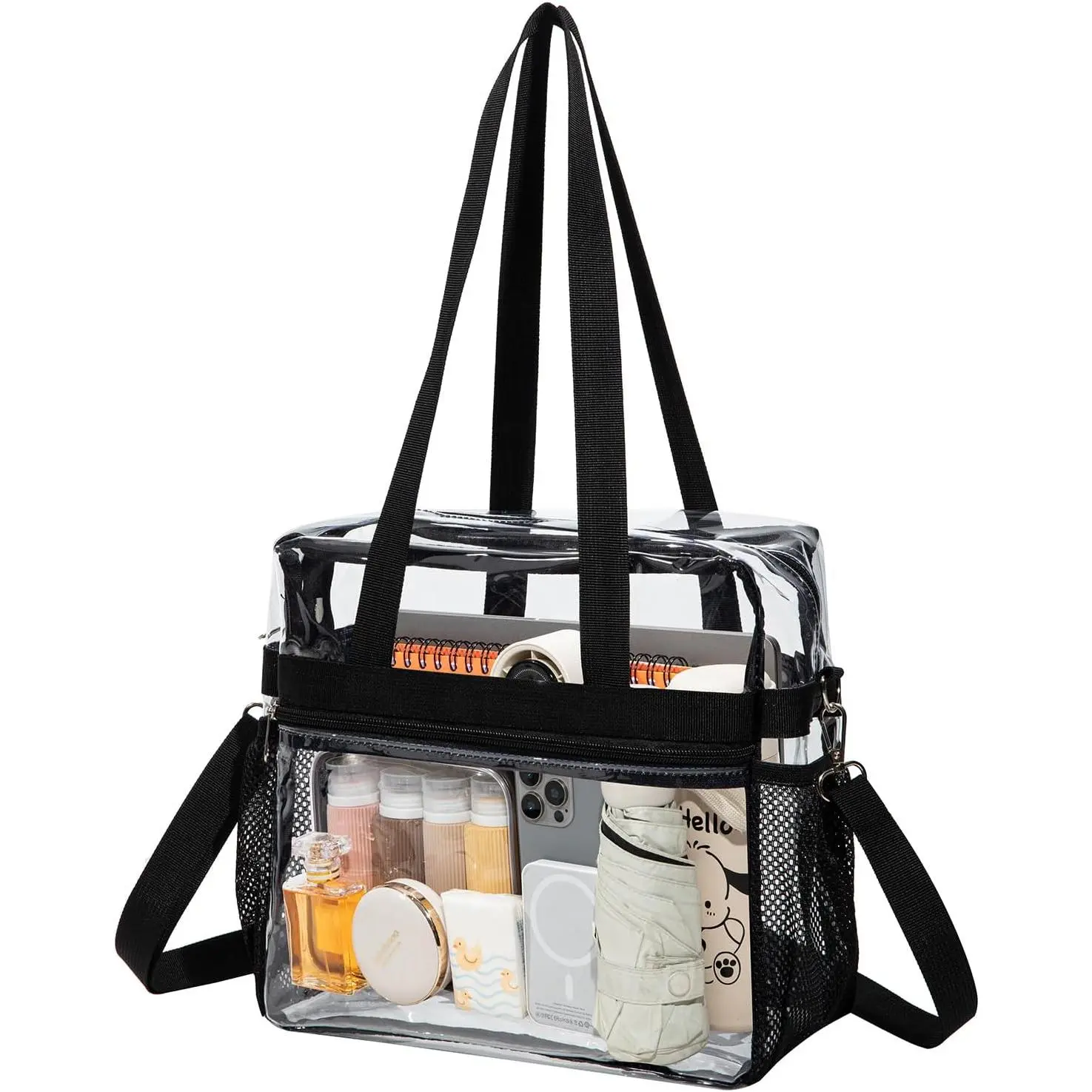 Clear PVC Transparent Tote Bag -  Clear Crossbody Bag with Adjustable & Removable Strap