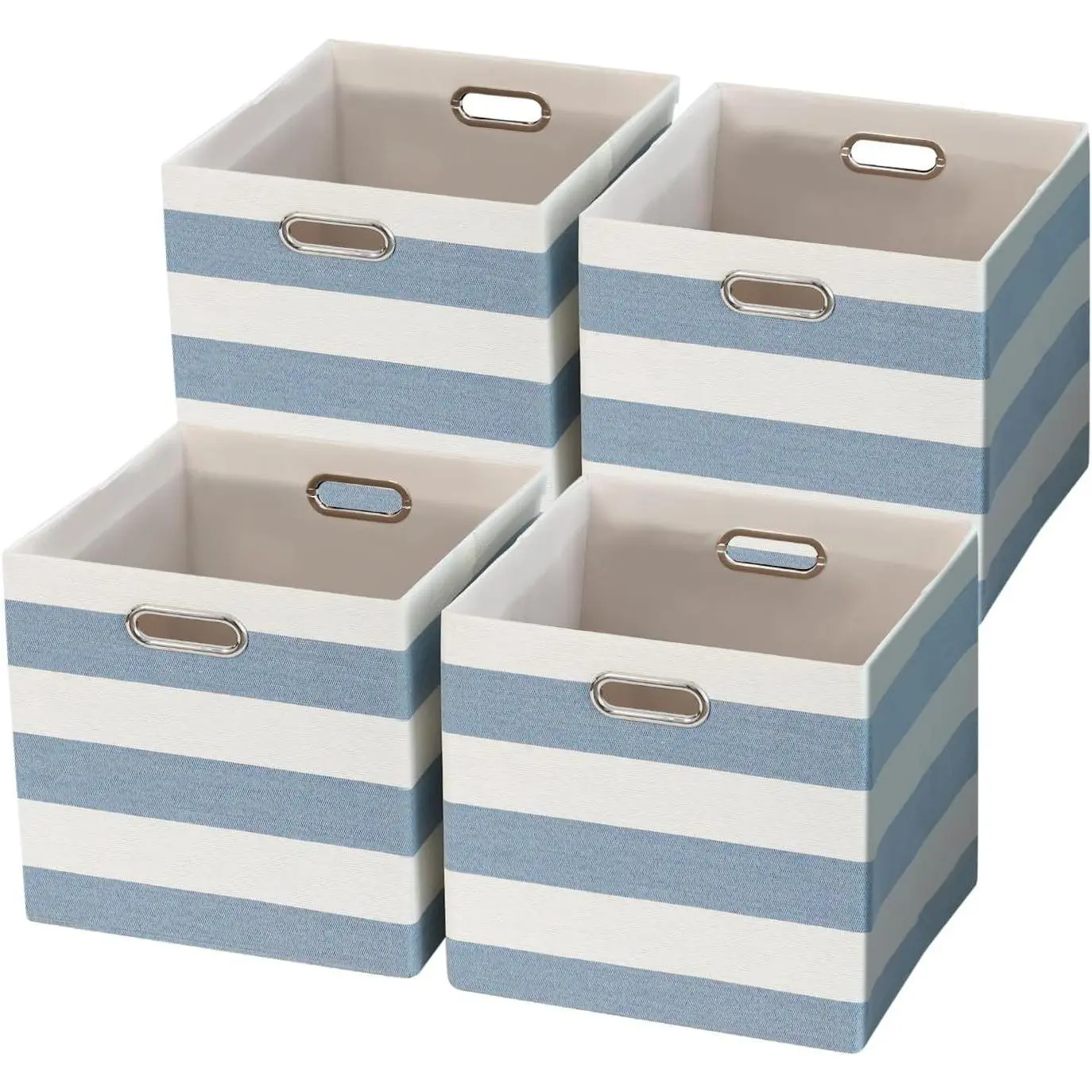 11 x 11 x 11 Inch Linen Stripe Storage Cubes, Pack of 4 – Collapsible Fabric Bins with Handles for Home, Office, Wardrobe, Closet & Shelf OrganizingGift